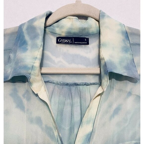 Gypsy 05 Button Up Top Womens Tie Dye Sheer Long Sleeve Silk Boho Hippie - Picture 3 of 7